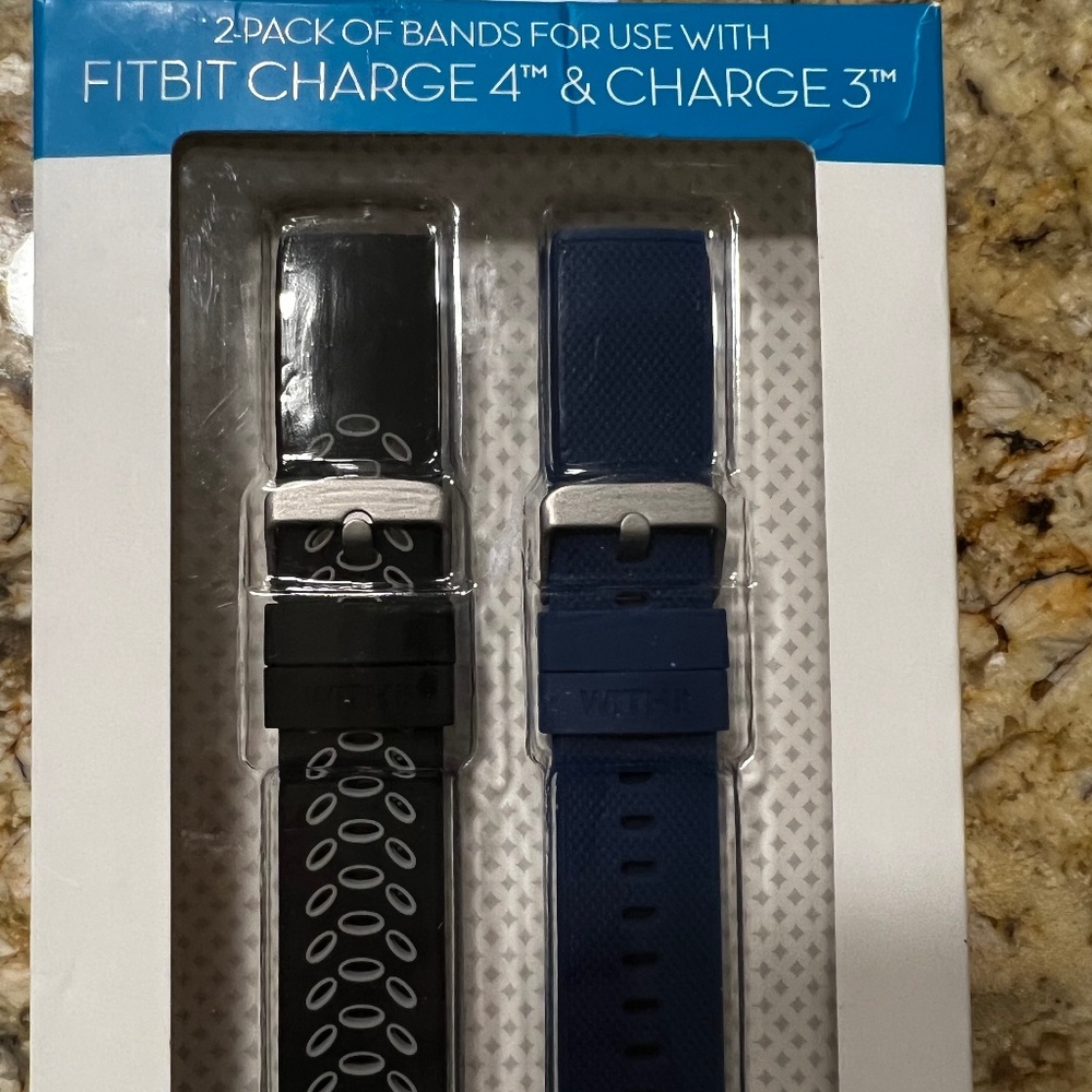 2 Fitbit Charge 3/4 Bands, Sport, Black and Blue, One Size Fits Most, New